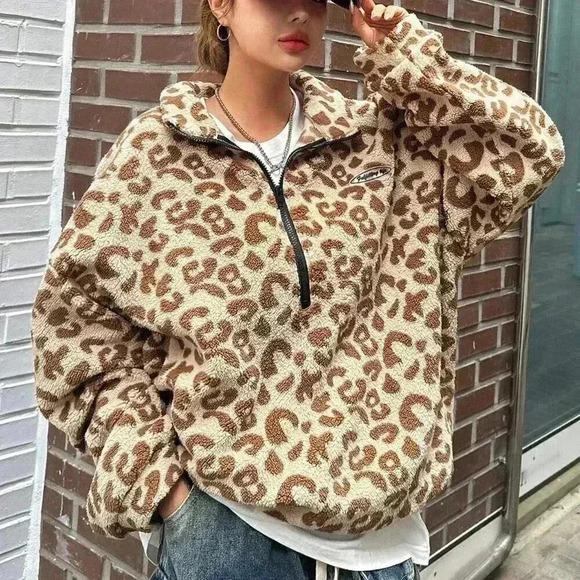 Apricot Casual Women's Leopard Print Basic Long Sleeve Sweatshirt - Picture 6 of 9